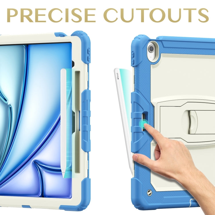 For iPad Air 13 2024 Silicone Hydric PC Tablet Case with Shoulder Strap & Holder(Beige Cyan-blue) - iPad Air 13 2024 Cases by buy2fix | Online Shopping UK | buy2fix