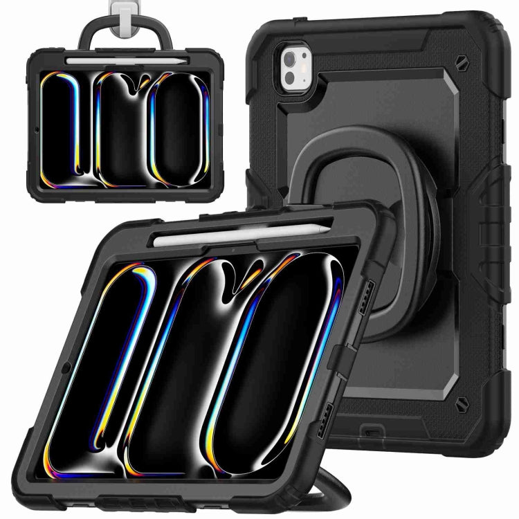 For iPad Pro 11 2024 Handle Silicone Hydric PC Tablet Case with Shoulder Strap(Black) - iPad Pro 11 2024 Cases by buy2fix | Online Shopping UK | buy2fix