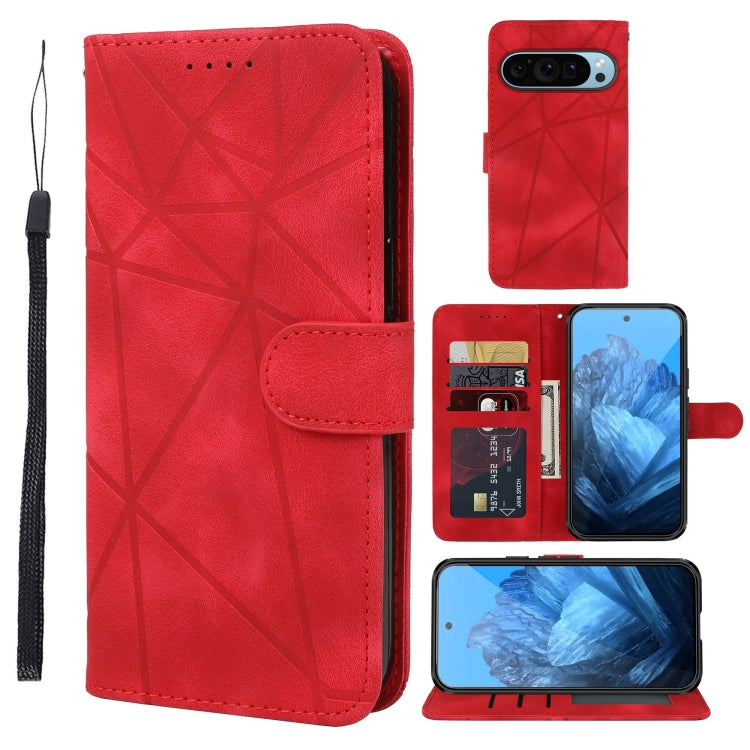 For Google Pixel 9 Pro XL Skin Feel Geometric Lines Leather Phone Case(Red) - Google Cases by buy2fix | Online Shopping UK | buy2fix