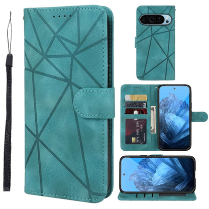 For Google Pixel 9 Pro XL Skin Feel Geometric Lines Leather Phone Case(Green) - Google Cases by buy2fix | Online Shopping UK | buy2fix