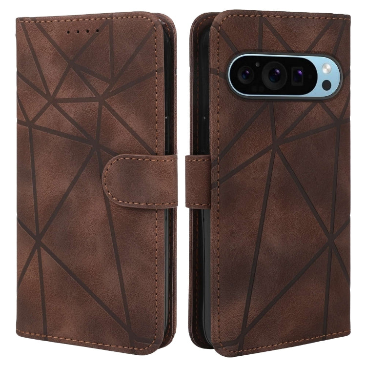 For Google Pixel 9 Pro XL Skin Feel Geometric Lines Leather Phone Case(Brown) - Google Cases by buy2fix | Online Shopping UK | buy2fix