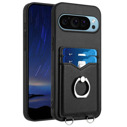 For Google Pixel 9 / 9 Pro R20 Ring Card Holder Phone Case(Black) - Google Cases by buy2fix | Online Shopping UK | buy2fix