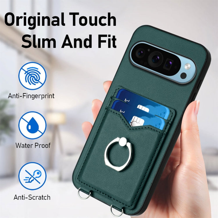 For Google Pixel 9 / 9 Pro R20 Ring Card Holder Phone Case(Green) - Google Cases by buy2fix | Online Shopping UK | buy2fix