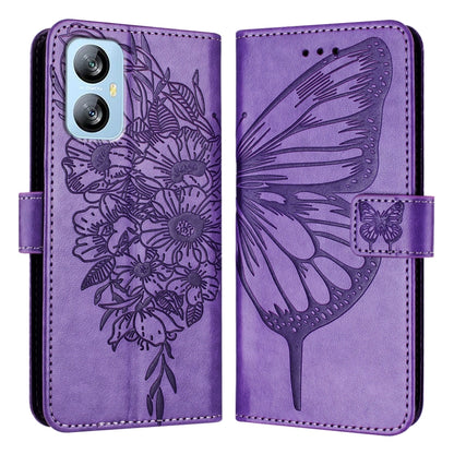 For Blackview A52 Embossed Butterfly Leather Phone Case(Purple) - More Brand by buy2fix | Online Shopping UK | buy2fix