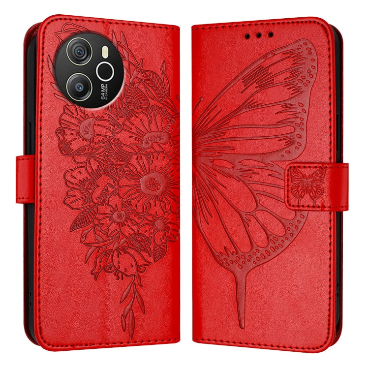 For Blackview Shark 8 Embossed Butterfly Leather Phone Case(Red) - More Brand by buy2fix | Online Shopping UK | buy2fix