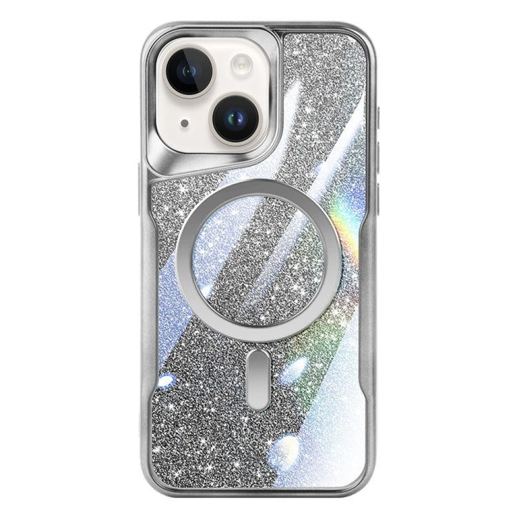 For iPhone 15 Plus Blade MagSafe Magnetic Gradient Glitter PC Phone Case(Silver White) - iPhone 15 Plus Cases by buy2fix | Online Shopping UK | buy2fix