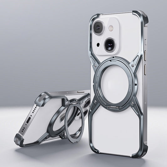 For iPhone 13 / 14 / 15 Aluminum Alloy Frameless 360-Degree Rotating Phone Case(Grey) - iPhone 14 Cases by buy2fix | Online Shopping UK | buy2fix