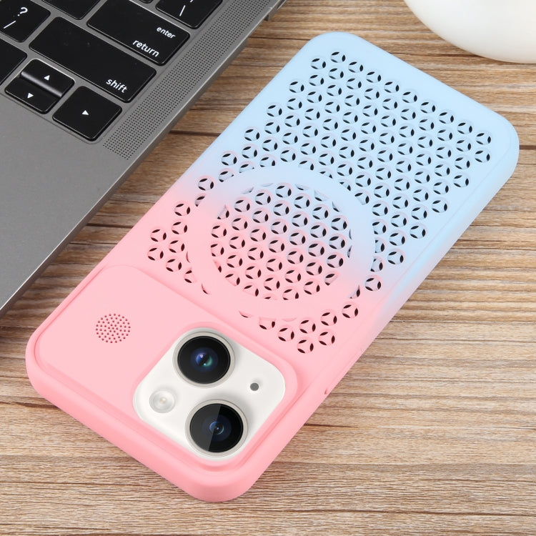 For iPhone 15 Gradient Color Honeycomb Aromatherapy MagSafe Phone Case(Pink Blue) - iPhone 15 Cases by buy2fix | Online Shopping UK | buy2fix