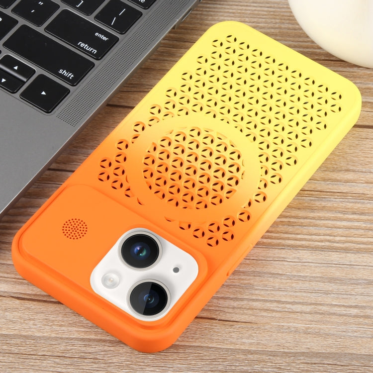 For iPhone 13 Gradient Color Honeycomb Aromatherapy MagSafe Phone Case(Orange Yellow) - iPhone 13 Cases by buy2fix | Online Shopping UK | buy2fix