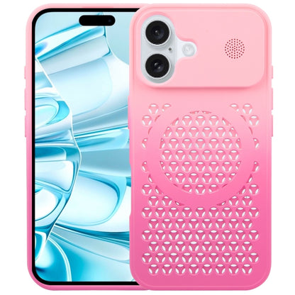 For iPhone 16 Plus Gradient Color Honeycomb Aromatherapy MagSafe Phone Case(Pink+Rose Red) - iPhone 16 Plus Cases by buy2fix | Online Shopping UK | buy2fix