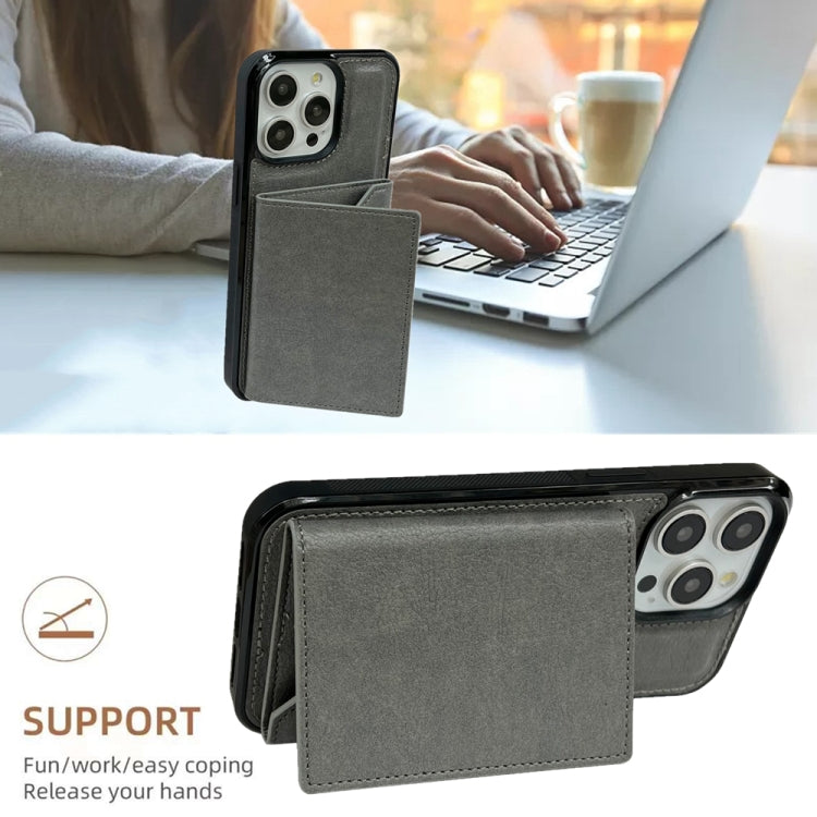 For iPhone 16 Pro Solid Color Metal Buckle Card Slots Bag Phone Case(Grey) - iPhone 16 Pro Cases by buy2fix | Online Shopping UK | buy2fix