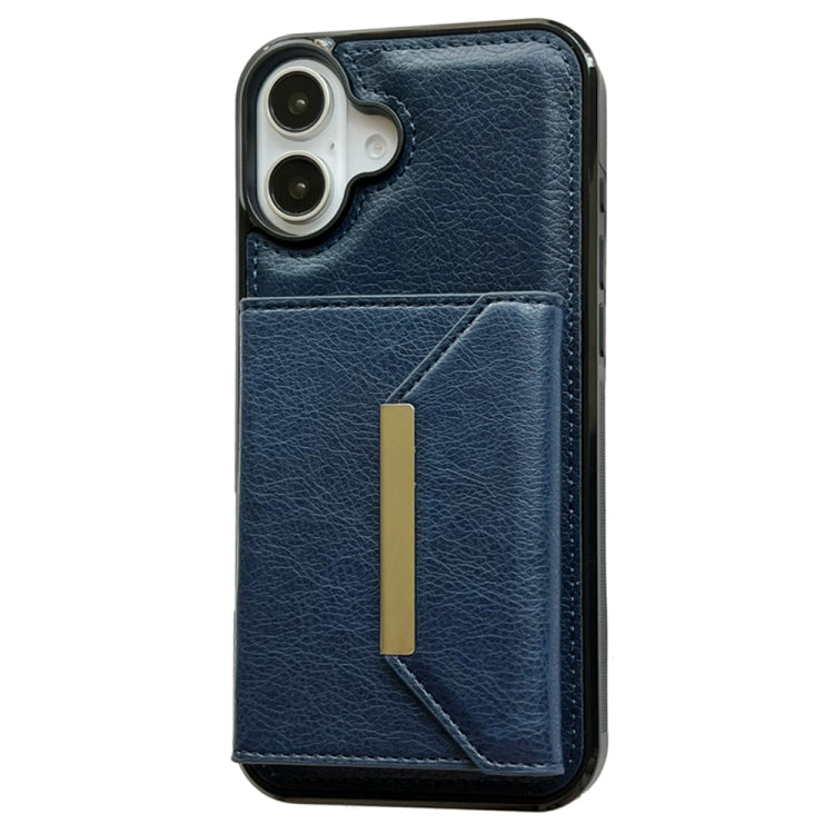 For iPhone 16 Plus Solid Color Metal Buckle Card Slots Bag Phone Case(Blue) - iPhone 16 Plus Cases by buy2fix | Online Shopping UK | buy2fix