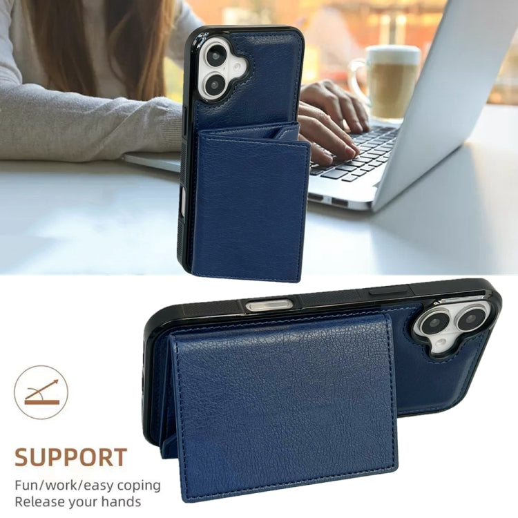 For iPhone 16 Solid Color Metal Buckle Card Slots Bag Phone Case(Blue) - iPhone 16 Cases by buy2fix | Online Shopping UK | buy2fix