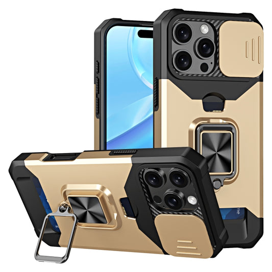 For iPhone 16 Pro Camera Shield Card Slot PC+TPU Phone Case(Gold) - iPhone 16 Pro Cases by buy2fix | Online Shopping UK | buy2fix