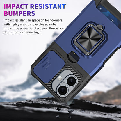 For iPhone 16 Plus Camera Shield Card Slot PC+TPU Phone Case(Purple) - iPhone 16 Plus Cases by buy2fix | Online Shopping UK | buy2fix