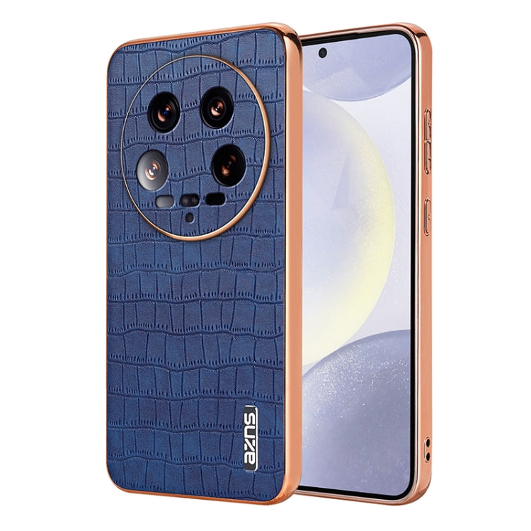 For Xiaomi 14 Ultra AZNS Electroplated Frame Crocodile Texture Full Coverage Phone Case(Blue) - 14 Ultra Cases by AZNS | Online Shopping UK | buy2fix