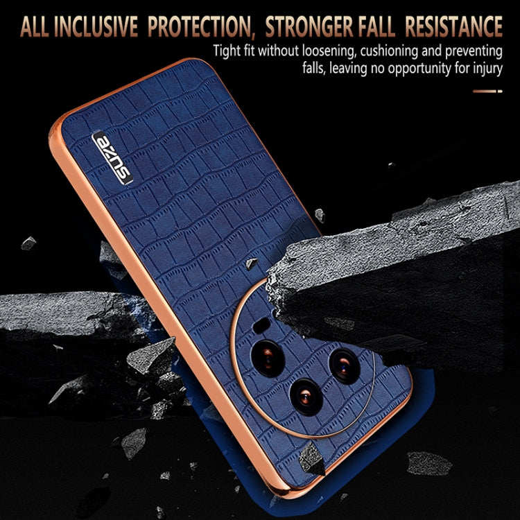 For Xiaomi 14 Ultra AZNS Electroplated Frame Crocodile Texture Full Coverage Phone Case(Blue) - 14 Ultra Cases by AZNS | Online Shopping UK | buy2fix