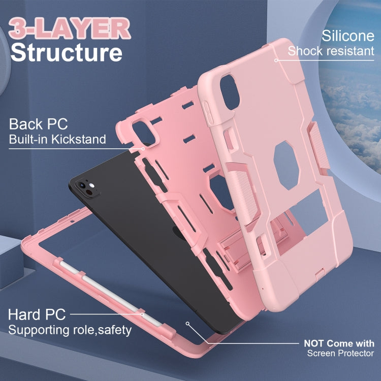 For iPad Pro 11 2024 Contrast Color Silicone Acrylic PC Tablet Case with Holder(Rose Gold) - iPad Pro 11 2024 Cases by buy2fix | Online Shopping UK | buy2fix