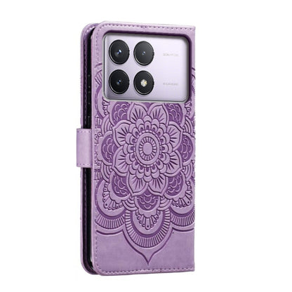 For Xiaomi Redmi K70 Sun Mandala Embossing Pattern Phone Leather Case(Purple) - K70 Cases by buy2fix | Online Shopping UK | buy2fix