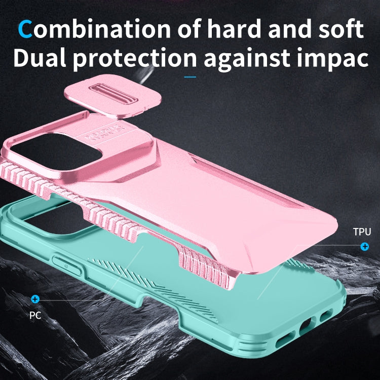 For iPhone 16 Pro Max Sliding Camshield Phone Case(Pink + Grey Green) - iPhone 16 Pro Max Cases by buy2fix | Online Shopping UK | buy2fix