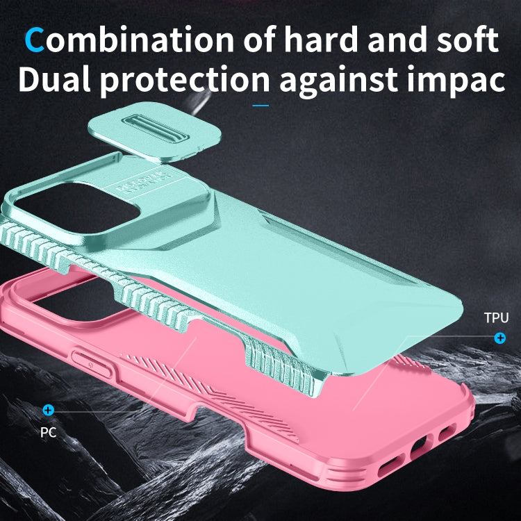 For iPhone 16 Pro Max Sliding Camshield Phone Case(Grey Green + Pink) - iPhone 16 Pro Max Cases by buy2fix | Online Shopping UK | buy2fix