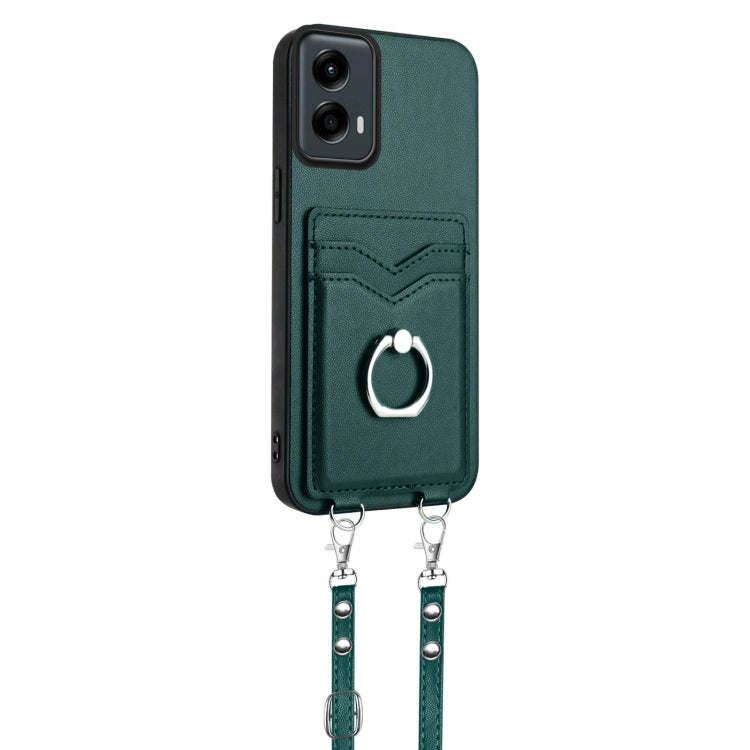 For Motorola Moto G Play 2024 5G R20 Crossbody Rope Ring Card Holder Phone Case(Green) - Motorola Cases by buy2fix | Online Shopping UK | buy2fix