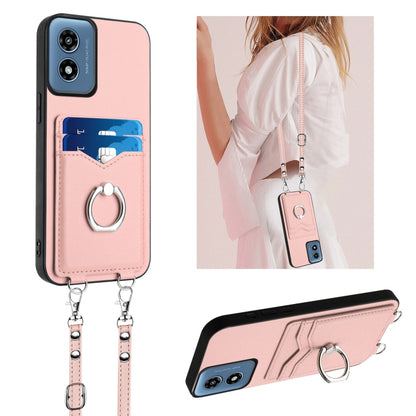 For Motorola Moto G Play 2024 4G R20 Crossbody Rope Ring Card Holder Phone Case(Pink) - Motorola Cases by buy2fix | Online Shopping UK | buy2fix