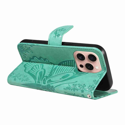 For iPhone 16 Pro Swallowtail Butterfly Embossed Leather Phone Case(Green) - iPhone 16 Pro Cases by buy2fix | Online Shopping UK | buy2fix