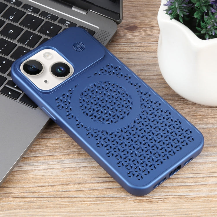 For iPhone 14 Plus Pure Color Honeycomb Aromatherapy MagSafe Phone Case(Blue) - iPhone 14 Plus Cases by buy2fix | Online Shopping UK | buy2fix