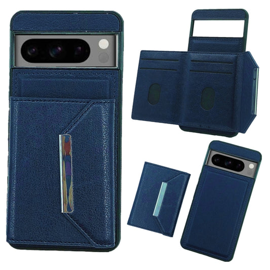 For Google Pixel 9 Pro XL Solid Color Metal Buckle Card Slots Bag Phone Case(Blue) - Google Cases by buy2fix | Online Shopping UK | buy2fix