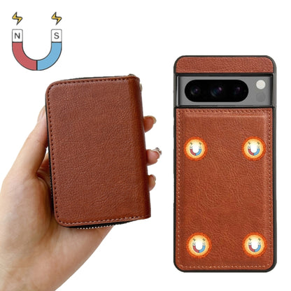 For Google Pixel 9 Pro XL Solid Color Zipper 11-Card Slots Bag Phone Case with Lanyard(Brown) - Google Cases by buy2fix | Online Shopping UK | buy2fix