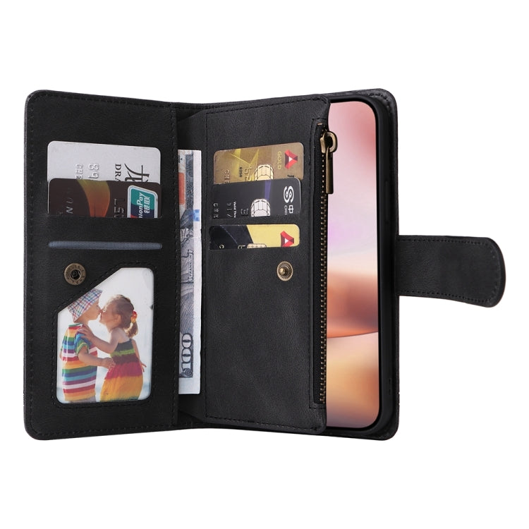 For iPhone 16 Plus Skin Feel Multi-Card Wallet Zipper Leather Phone Case(Black) - iPhone 16 Plus Cases by buy2fix | Online Shopping UK | buy2fix