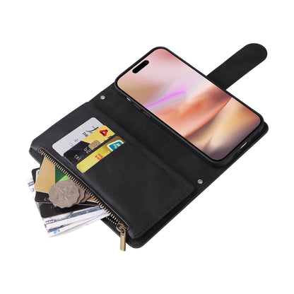 For iPhone 16 Plus Skin Feel Multi-Card Wallet Zipper Leather Phone Case(Black) - iPhone 16 Plus Cases by buy2fix | Online Shopping UK | buy2fix