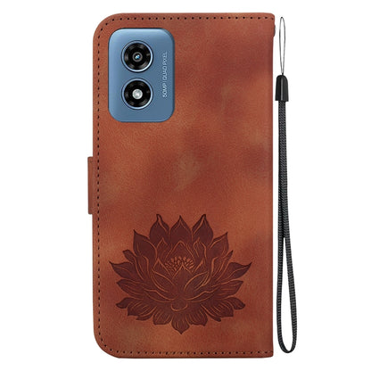 For Motorola Moto G Play 4G 2024 Lotus Embossed Leather Phone Case(Brown) - Motorola Cases by buy2fix | Online Shopping UK | buy2fix