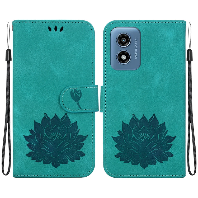 For Motorola Moto G Play 4G 2024 Lotus Embossed Leather Phone Case(Green) - Motorola Cases by buy2fix | Online Shopping UK | buy2fix