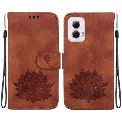 For Motorola Moto G Power 5G 2024 Lotus Embossed Leather Phone Case(Brown) - Motorola Cases by buy2fix | Online Shopping UK | buy2fix