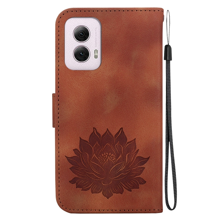 For Motorola Moto G Power 5G 2024 Lotus Embossed Leather Phone Case(Brown) - Motorola Cases by buy2fix | Online Shopping UK | buy2fix