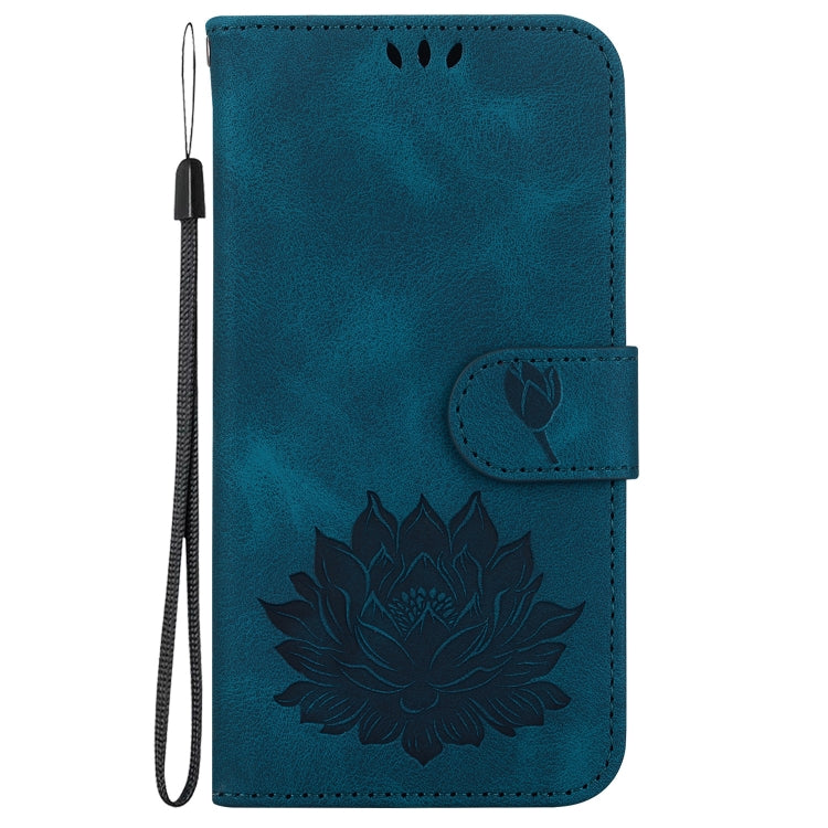 For Google Pixel 9 Lotus Embossed Leather Phone Case(Dark Blue) - Google Cases by buy2fix | Online Shopping UK | buy2fix