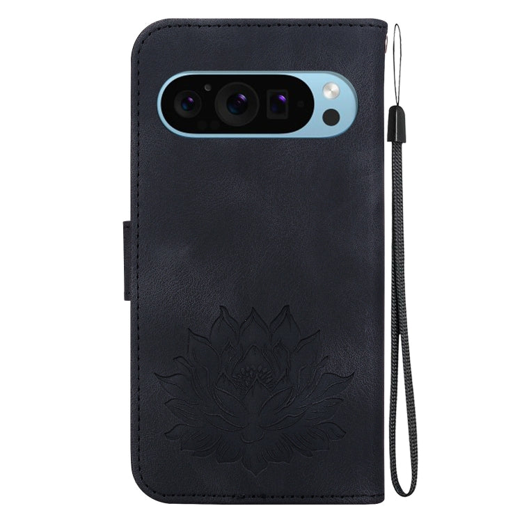 For Google Pixel 9 Lotus Embossed Leather Phone Case(Black) - Google Cases by buy2fix | Online Shopping UK | buy2fix