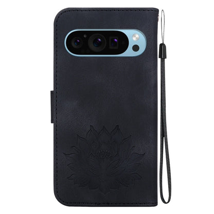 For Google Pixel 9 Lotus Embossed Leather Phone Case(Black) - Google Cases by buy2fix | Online Shopping UK | buy2fix