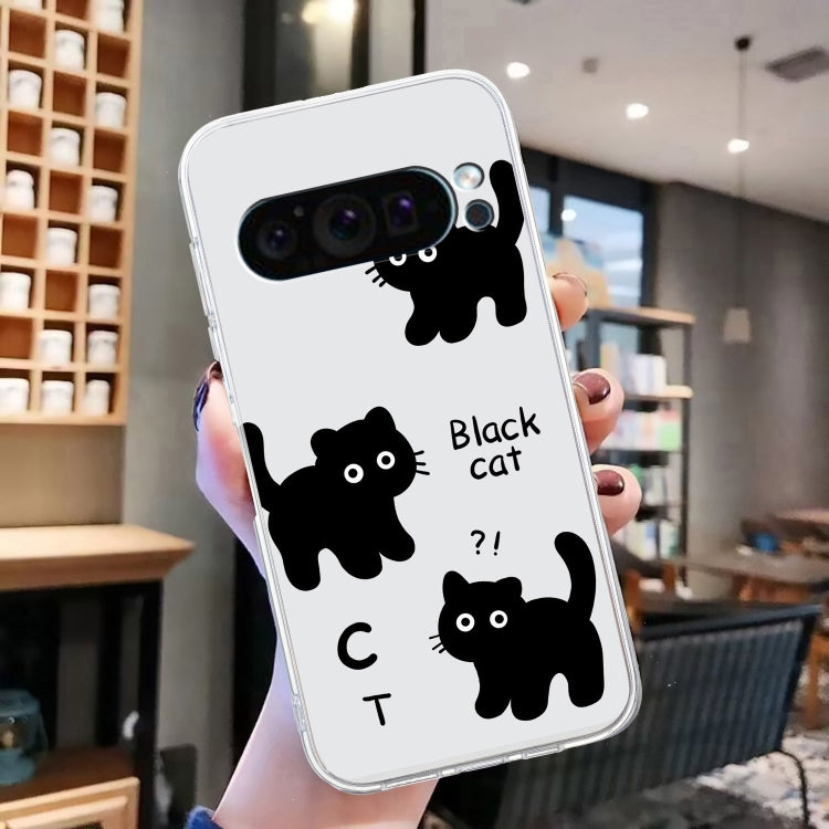 For Google Pixel 9 Colored Drawing Pattern Transparent TPU Phone Case(Black Cat) - Google Cases by buy2fix | Online Shopping UK | buy2fix