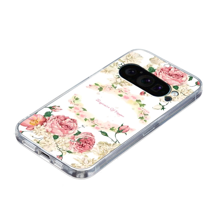 For Google Pixel 9 Pro Colored Drawing Pattern Transparent TPU Phone Case(Rose) - Google Cases by buy2fix | Online Shopping UK | buy2fix