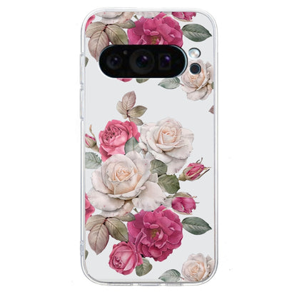 For Google Pixel 9 Pro Colored Drawing Pattern Transparent TPU Phone Case(Peony) - Google Cases by buy2fix | Online Shopping UK | buy2fix