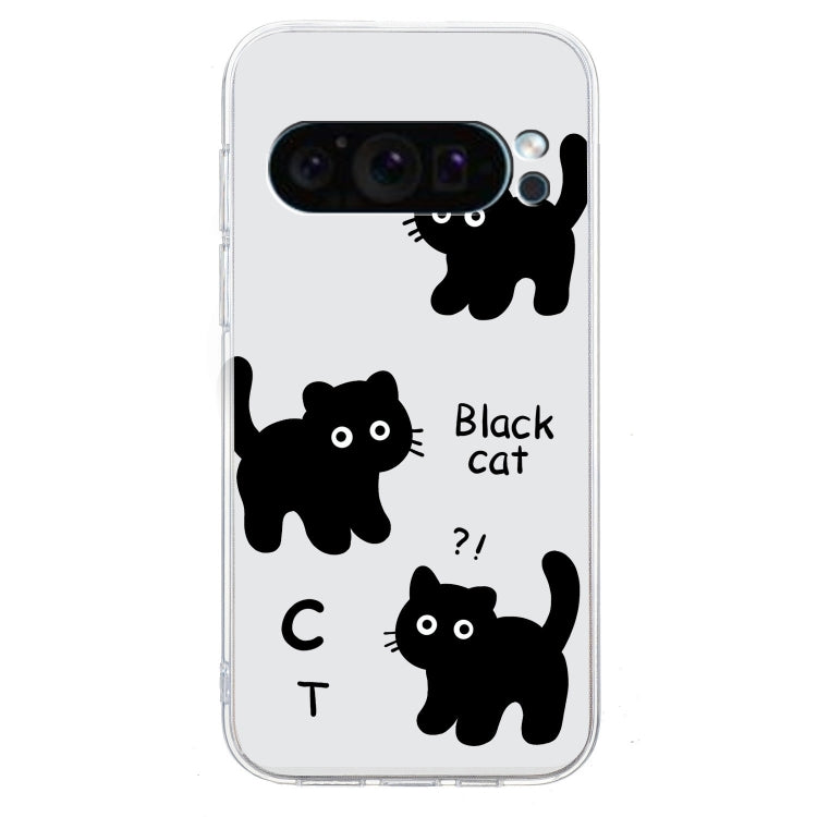 For Google Pixel 9 Pro Colored Drawing Pattern Transparent TPU Phone Case(Black Cat) - Google Cases by buy2fix | Online Shopping UK | buy2fix