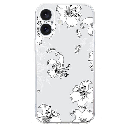 For iPhone 16 Colored Drawing Pattern Transparent TPU Phone Case(White Flower) - iPhone 16 Cases by buy2fix | Online Shopping UK | buy2fix