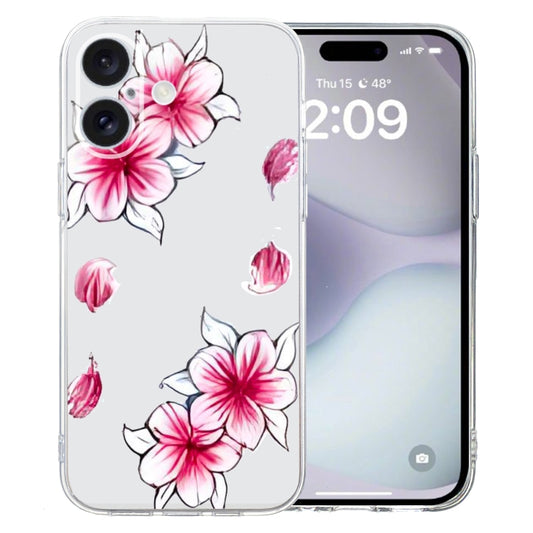 For iPhone 16 Plus Colored Drawing Pattern Transparent TPU Phone Case(Sakura) - iPhone 16 Plus Cases by buy2fix | Online Shopping UK | buy2fix