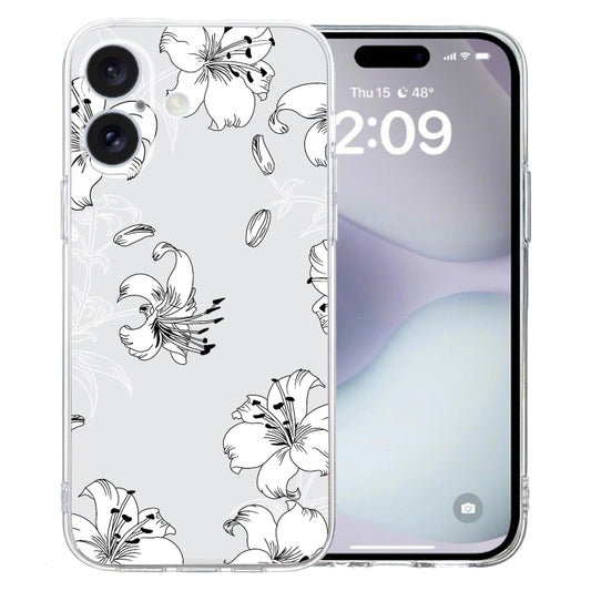 For iPhone 16 Plus Colored Drawing Pattern Transparent TPU Phone Case(White Flower) - iPhone 16 Plus Cases by buy2fix | Online Shopping UK | buy2fix