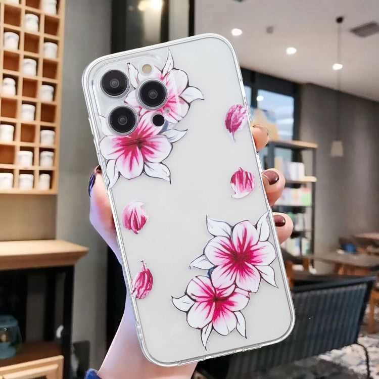 For iPhone 16 Pro Colored Drawing Pattern Transparent TPU Phone Case(Sakura) - iPhone 16 Pro Cases by buy2fix | Online Shopping UK | buy2fix