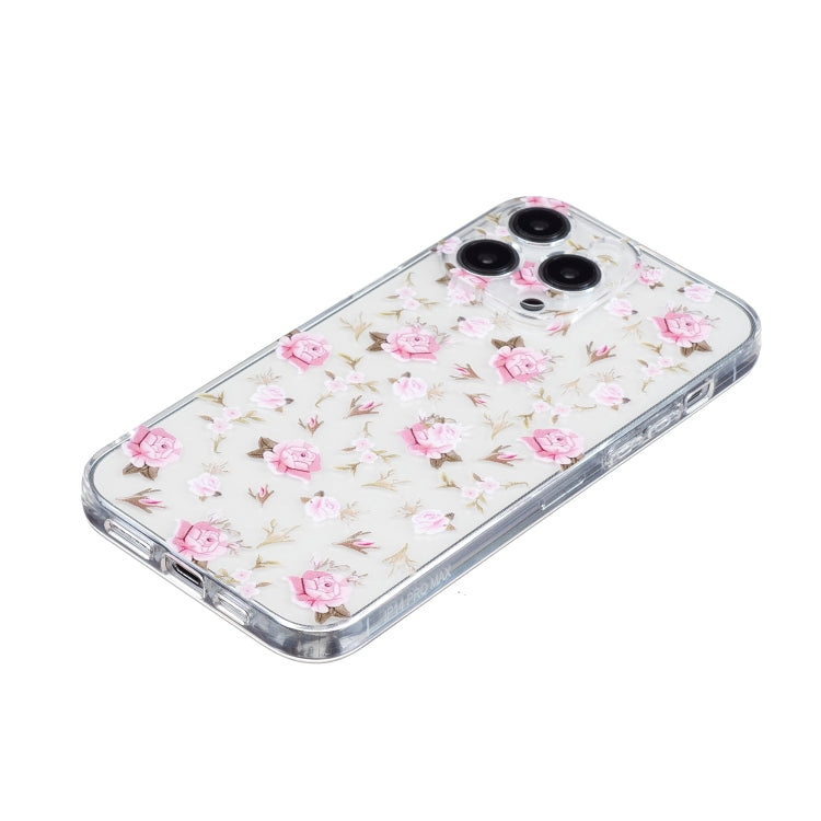 For iPhone 16 Pro Colored Drawing Pattern Transparent TPU Phone Case(Pink Floral) - iPhone 16 Pro Cases by buy2fix | Online Shopping UK | buy2fix