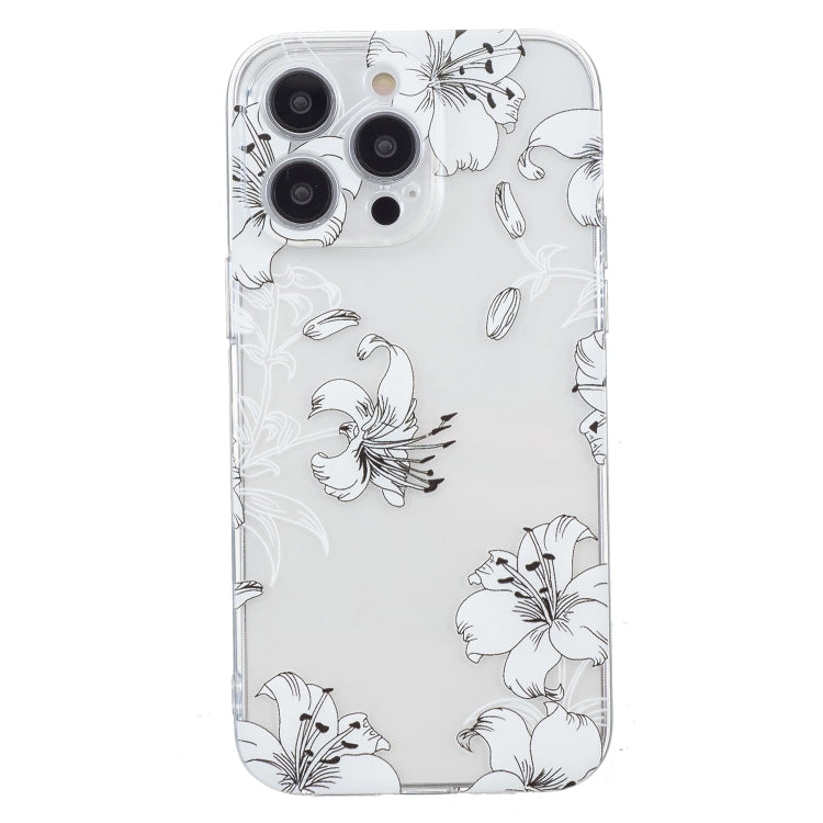 For iPhone 16 Pro Max Colored Drawing Pattern Transparent TPU Phone Case(White Flower) - iPhone 16 Pro Max Cases by buy2fix | Online Shopping UK | buy2fix